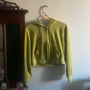 Y2K apple green velour Zip-Up Hoodie